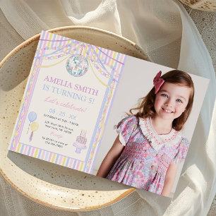 Invitación Foto de fiesta de cumpleaños de niña color pastel