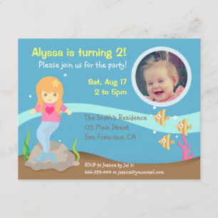 Invitación Foto de fiesta de cumpleaños de niña sirena bajo e