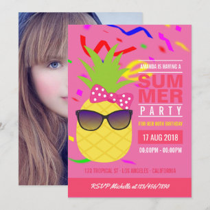 Invitación Foto de fiesta de cumpleaños de niña tropical rosa