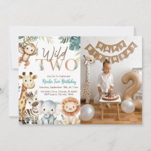 Invitación Foto de fiesta de cumpleaños de niño con dos anima