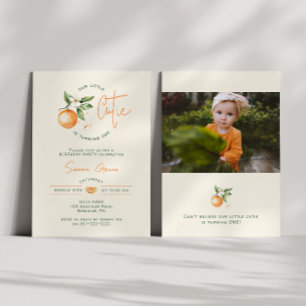Invitación Foto de fiesta de cumpleaños de pequeña naranja cí