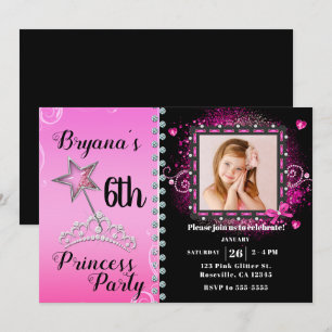 Invitación Foto de fiesta de cumpleaños de princesa rosa y ne