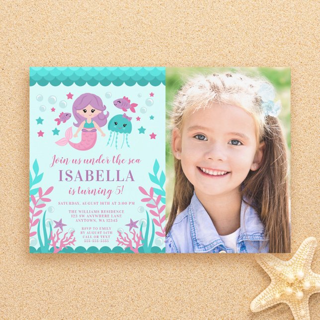 Invitación Foto de fiesta de cumpleaños de sirena linda (Subido por el creador)