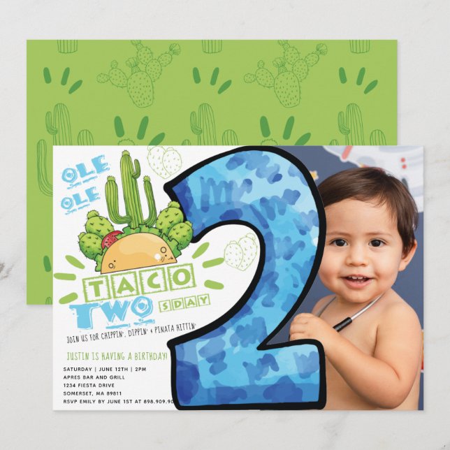 Invitación Foto de Fiesta de Cumpleaños de Taco (Anverso / Reverso)
