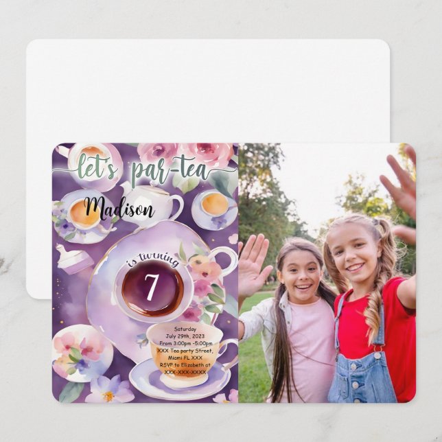 Invitación Foto de fiesta de cumpleaños de té (Anverso / Reverso)