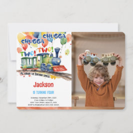 Invitación Foto de fiesta de cumpleaños de tren de 4 años