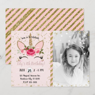 Invitación Foto de fiesta de cumpleaños de unicornio con bril