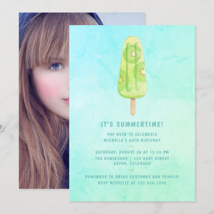 Invitación Foto de fiesta de cumpleaños de verano con paleta