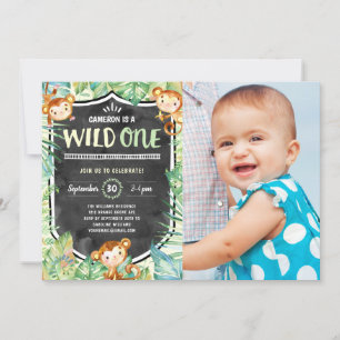Invitación Foto de fiesta de cumpleaños de Wild One Jungle