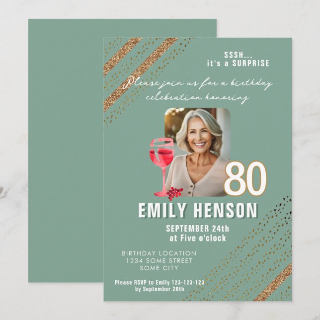 Invitación Foto de fiesta de cumpleaños del Purpurina de Vidr (Anverso / Reverso)