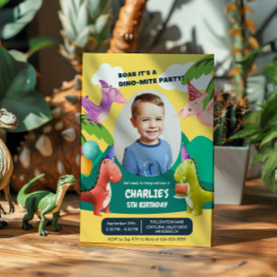 Invitación Foto de fiesta de cumpleaños Dinosaur Stomp Chomp