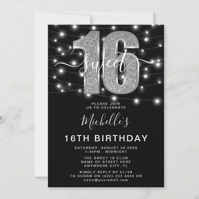 Invitación Foto de fiesta de cumpleaños 'Dulces 16' moderna (Anverso)