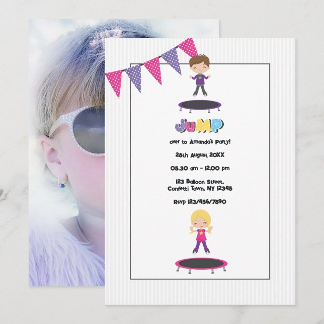 Invitación Foto de fiesta de cumpleaños en trampolín (Anverso / Reverso)