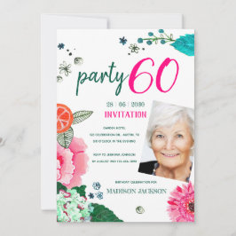 Invitación Foto de fiesta de cumpleaños floral brillante de 6