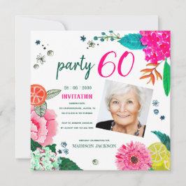Invitación Foto de fiesta de cumpleaños floral de verano 60