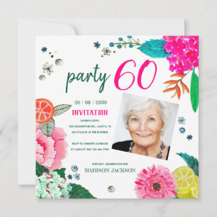 Invitación Foto de fiesta de cumpleaños floral de verano 60