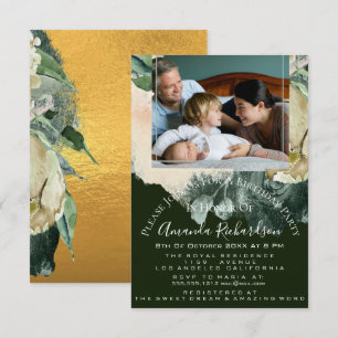 Invitación Foto de fiesta de cumpleaños Floral Gold Green enm