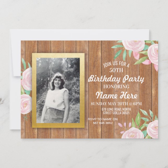 Invitación Foto de fiesta de cumpleaños invita a la madera rú (Anverso)