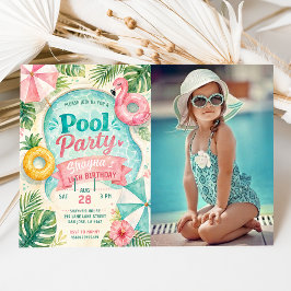 Invitación Foto de fiesta de cumpleaños junto a la piscina en