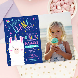 Invitación Foto de fiesta de cumpleaños mágica de Llama Unico