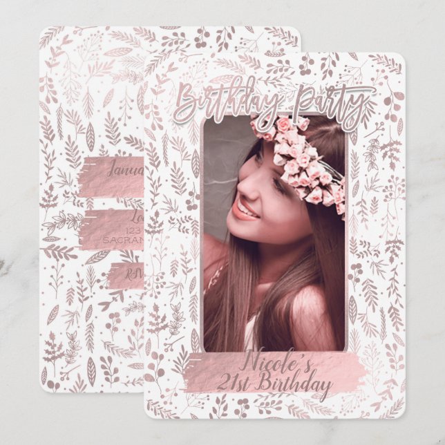 Invitación Foto de fiesta de cumpleaños moderna con lámina de (Anverso / Reverso)