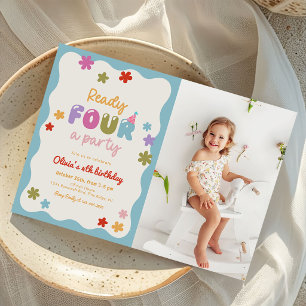 Invitación Foto de fiesta de cumpleaños número 4 colorida con