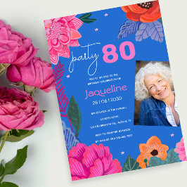 Invitación Foto de fiesta de cumpleaños número 80 con flores