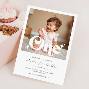 Invitación Foto de fiesta de cumpleaños número uno Retro Mode