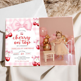 Invitación Foto de fiesta de cumpleaños Pink Coquette Cherry