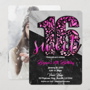 Invitación Foto de Fiesta de Cumpleaños Sweet 16 con Mármol N