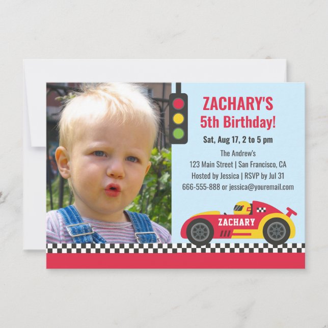 Invitación Foto de fiesta de cumpleaños temática de coche de  (Anverso)