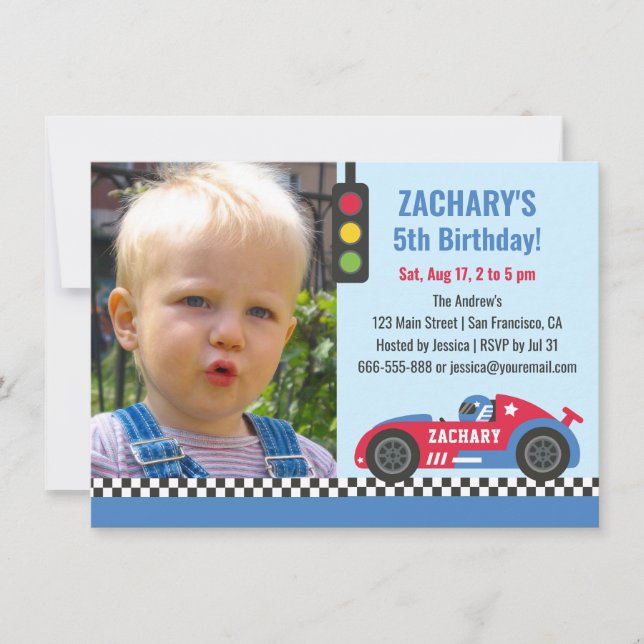 Invitación Foto de fiesta de cumpleaños temática de coche de  (Anverso)