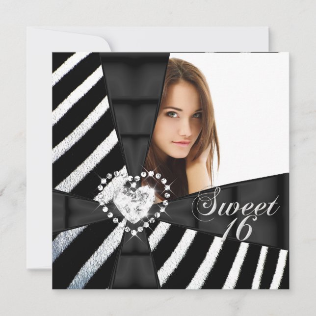 Invitación Foto de fiesta de cumpleaños Zebra Sweet 16 Diecis (Anverso)