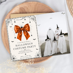 Invitación Foto de fiesta de disfraces de Halloween con lazo 