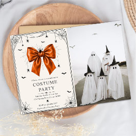 Invitación Foto de fiesta de disfraces Halloween lazo naranja