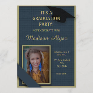 Invitación Foto de fiesta de graduación azul oscuro y verde m