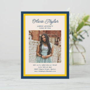 Invitación Foto de fiesta de graduación con borde amarillo y