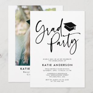 Invitación Foto de fiesta de graduación con caligrafía modern