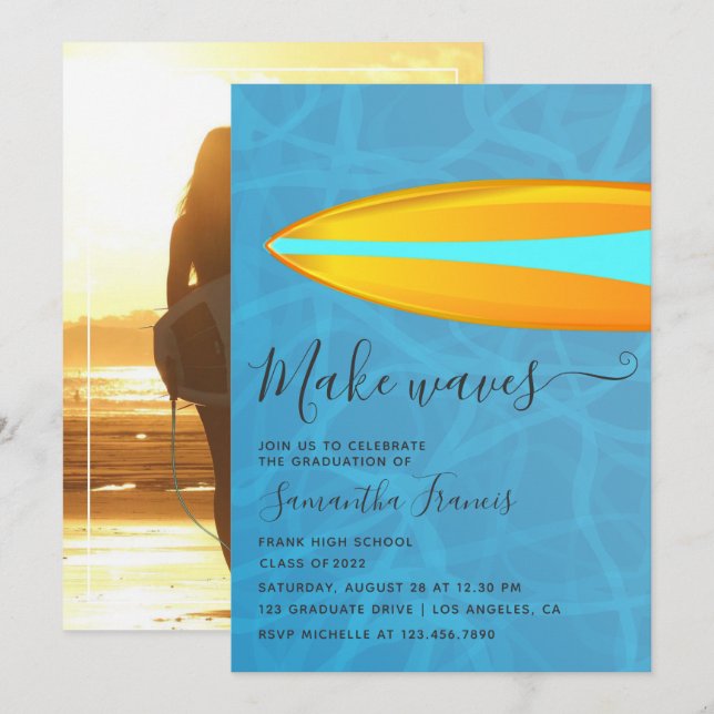 Invitación Foto de fiesta de graduación con tema de playa de  (Anverso / Reverso)
