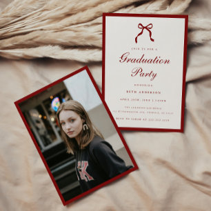 Invitación Foto de fiesta de graduación coqueta con letra roj
