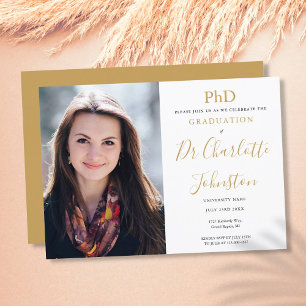 Invitación Foto de fiesta de graduación de guión dorado de tí
