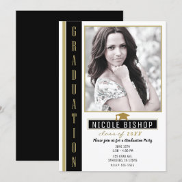 Invitación Foto de fiesta de graduación de oro negro y blanco