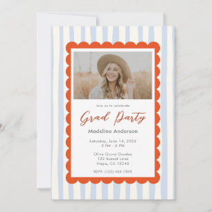 Invitación Foto de fiesta de graduación de rayas azules capri