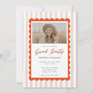 Invitación Foto de fiesta de graduación de rayas rosadas capr