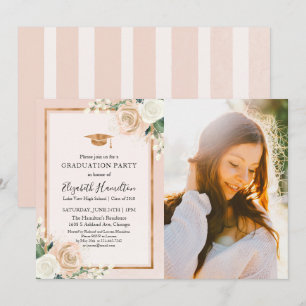 Invitación Foto de fiesta de graduación floral rosa y cobre