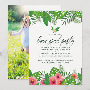 Invitación Foto de fiesta de graduación Luau Acuarela Tropica