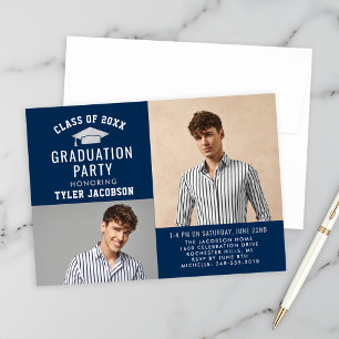 Invitación Foto de fiesta de graduación moderna de la Marina 