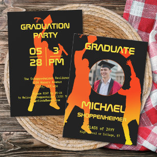 Invitación Foto de fiesta de graduación naranja gráfico en ne