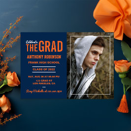 Invitación Foto de fiesta de graduación naranja y azul