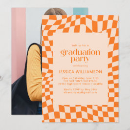 Invitación Foto de fiesta de graduación retro con cuadros ond